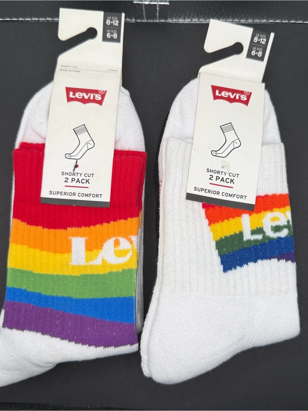 Levi’s Pride Rainbow Shorty Cut Ankle Socks 2-Pack Women’s Size 8-12 NWT